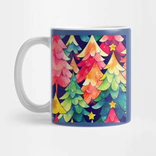 Multi-color Rainbow Watercolor Christmas Trees with Stars Mug